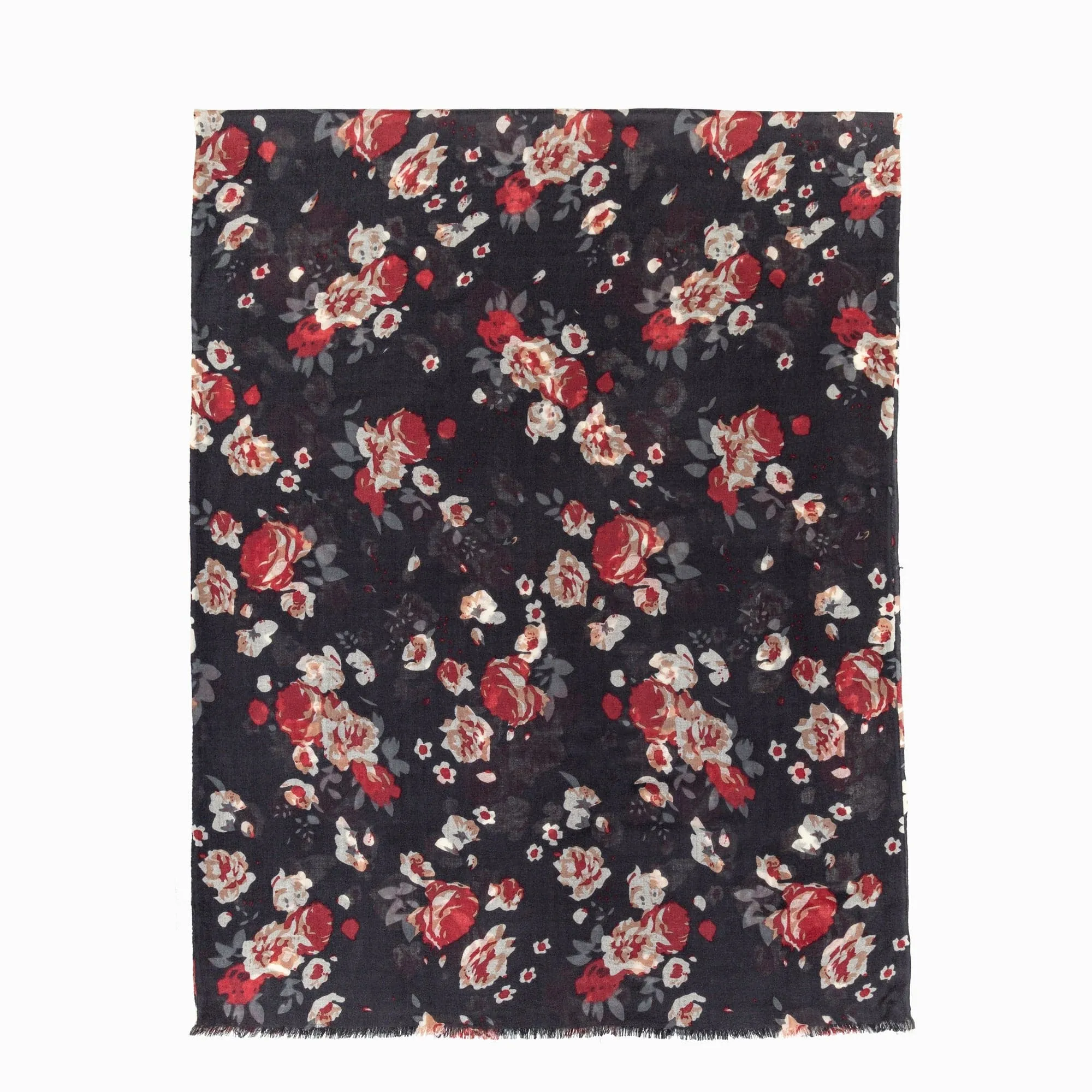 100% Australian Wool Print Scarf Black Floral