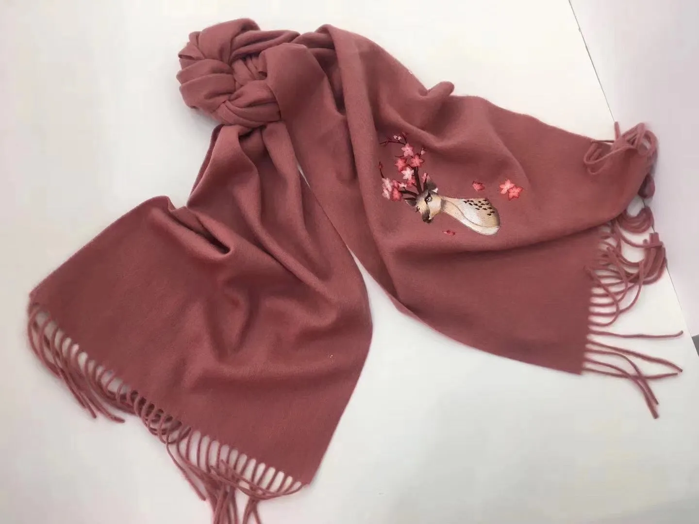 161218 Hand double embroideried Su Embroidery cashmere pashm scarf 1piece