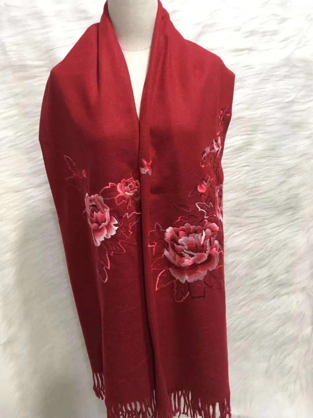 161218 Hand double embroideried Su Embroidery cashmere pashm scarf 1piece