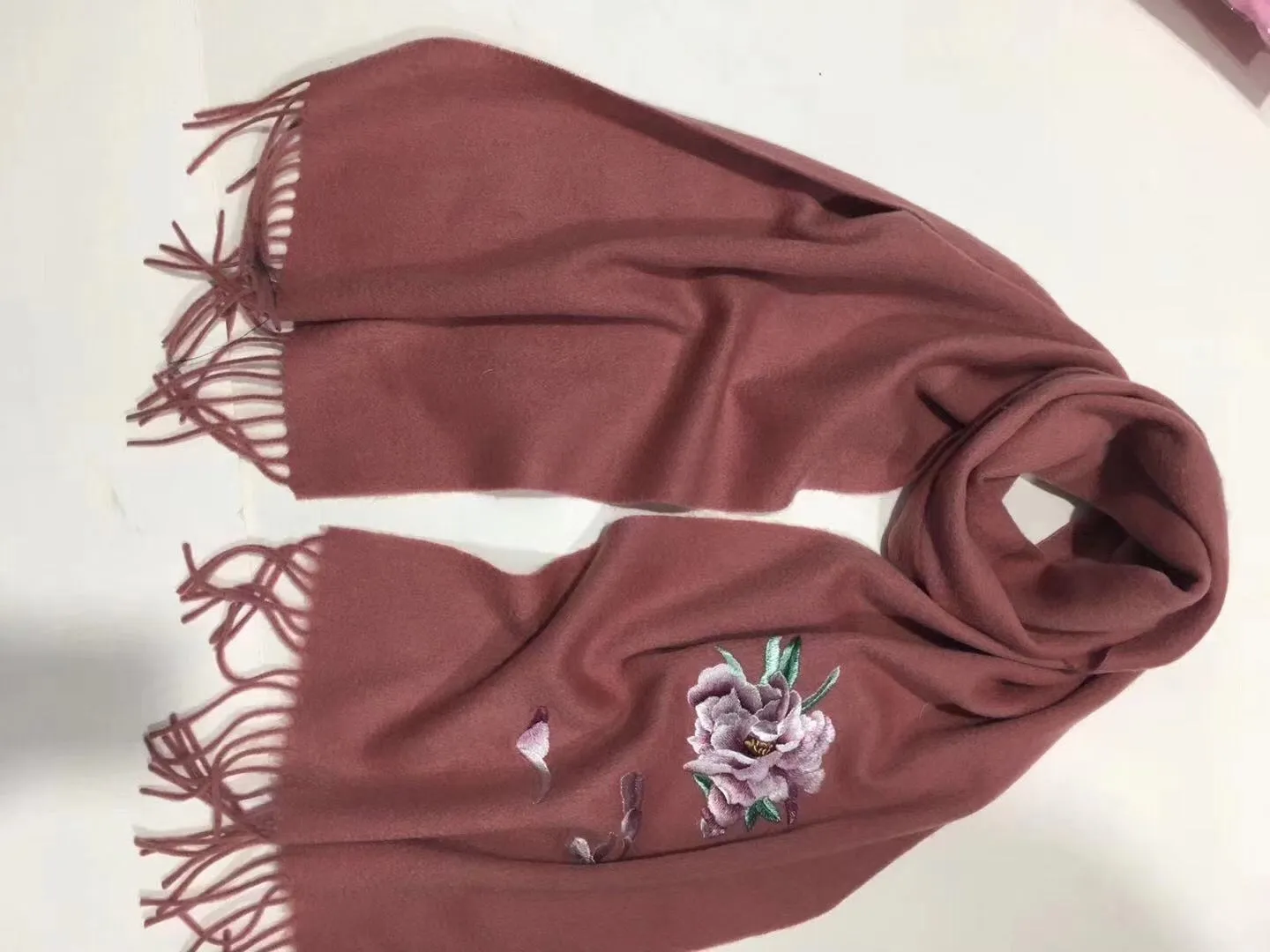 161218 Hand double embroideried Su Embroidery cashmere pashm scarf 1piece