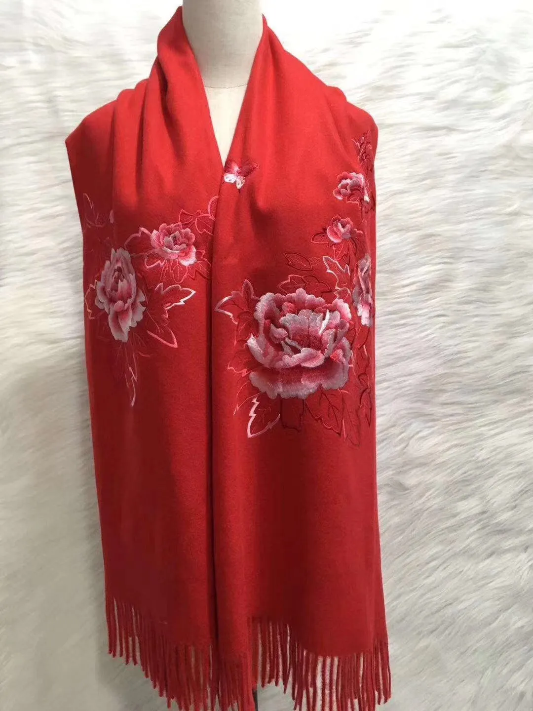 161218 Hand double embroideried Su Embroidery cashmere pashm scarf 1piece