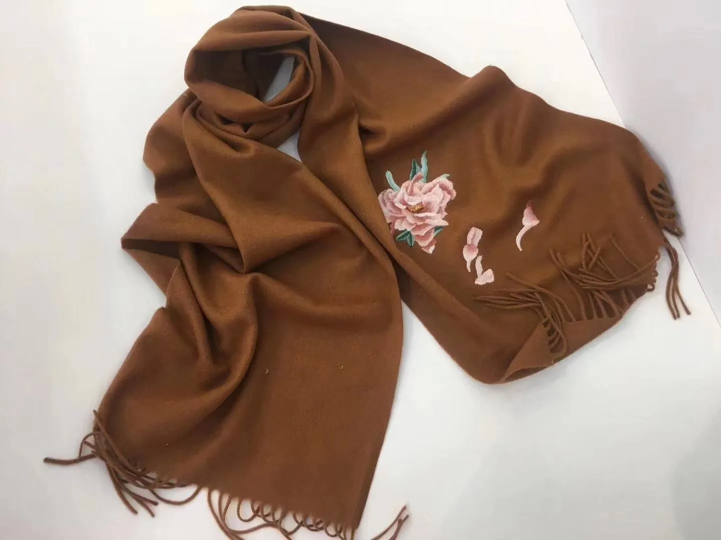 161218 Hand double embroideried Su Embroidery cashmere pashm scarf 1piece