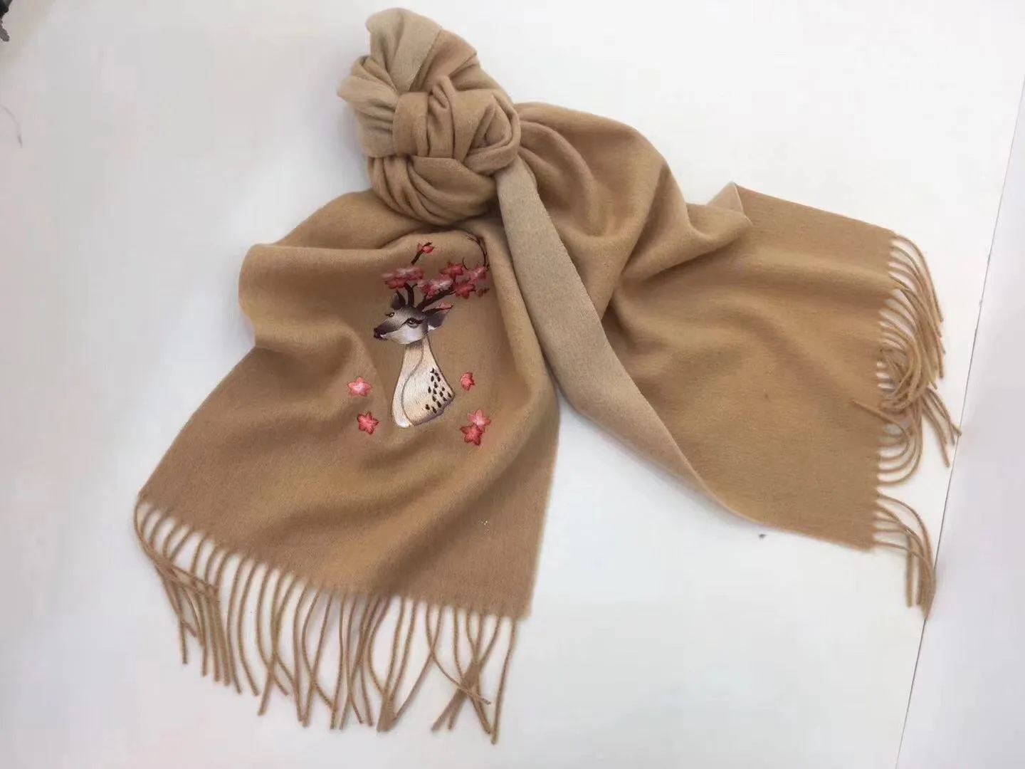 161218 Hand double embroideried Su Embroidery cashmere pashm scarf 1piece