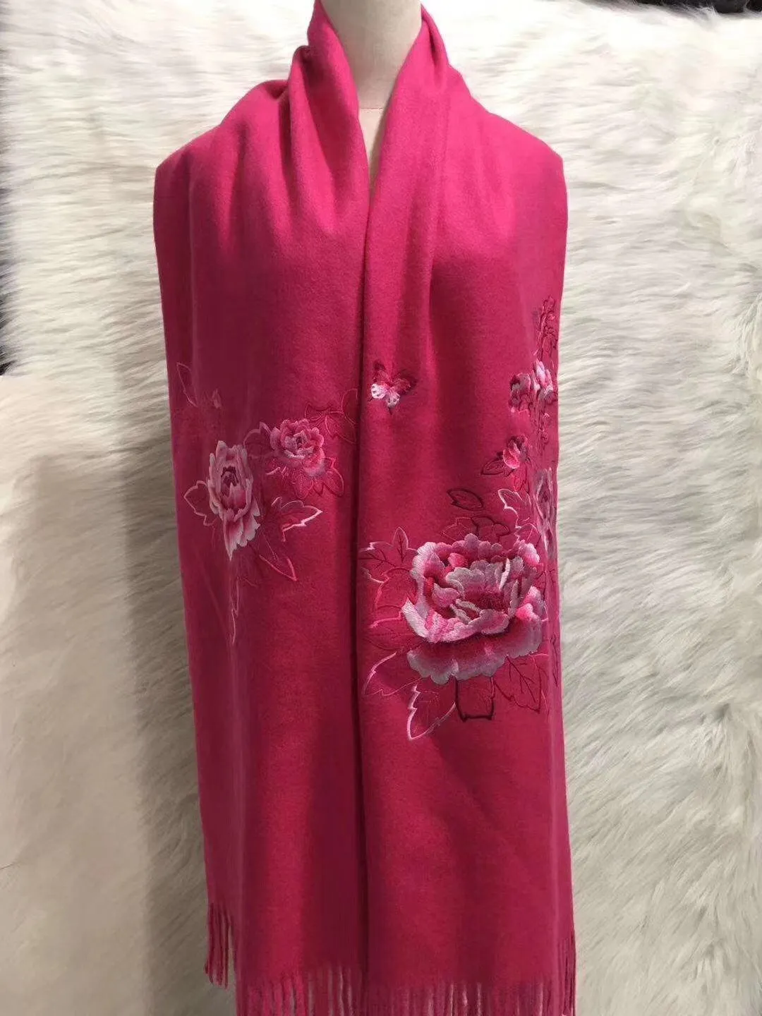 161218 Hand double embroideried Su Embroidery cashmere pashm scarf 1piece