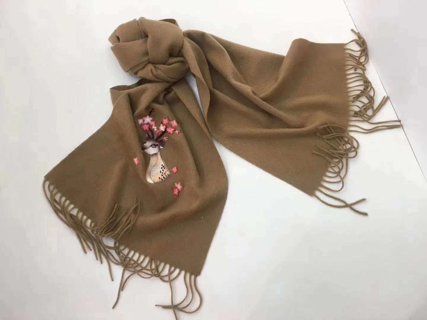 161218 Hand double embroideried Su Embroidery cashmere pashm scarf 1piece