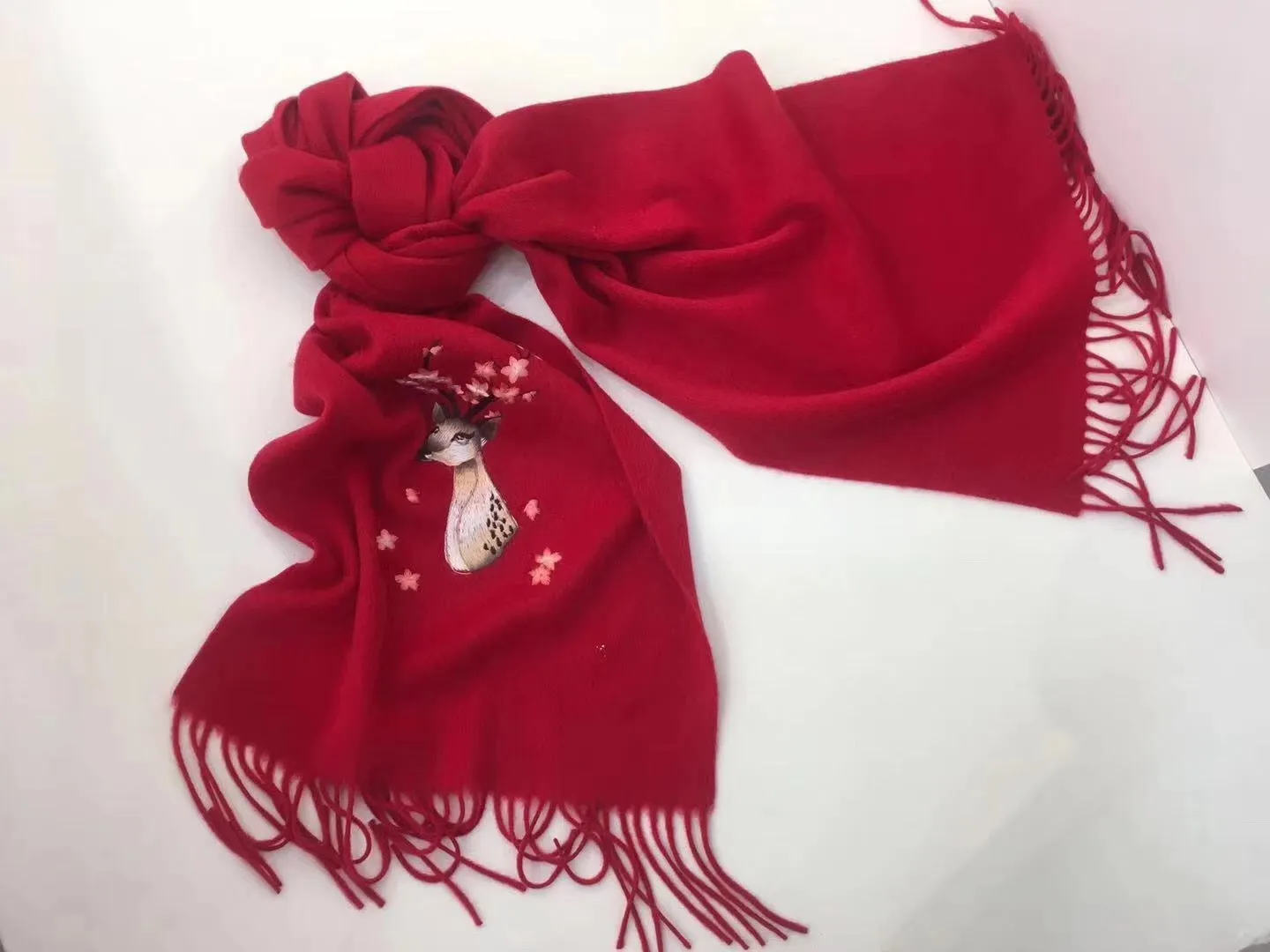 161218 Hand double embroideried Su Embroidery cashmere pashm scarf 1piece