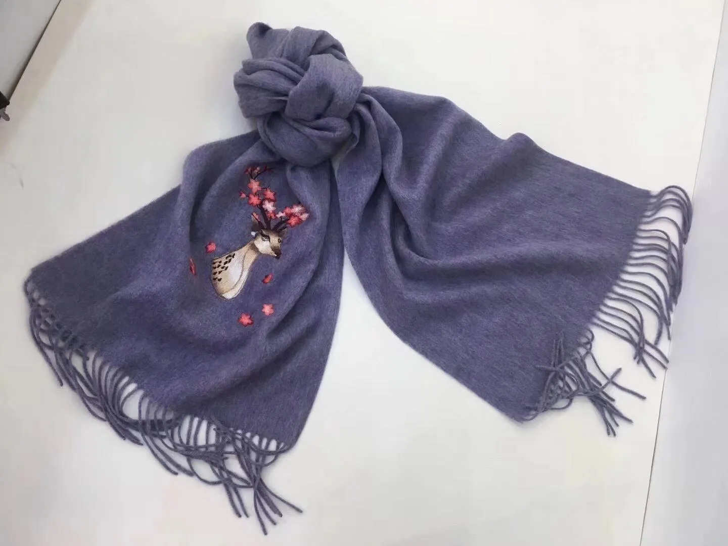 161218 Hand double embroideried Su Embroidery cashmere pashm scarf 1piece