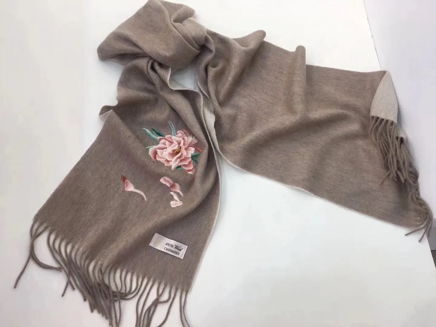 161218 Hand double embroideried Su Embroidery cashmere pashm scarf 1piece