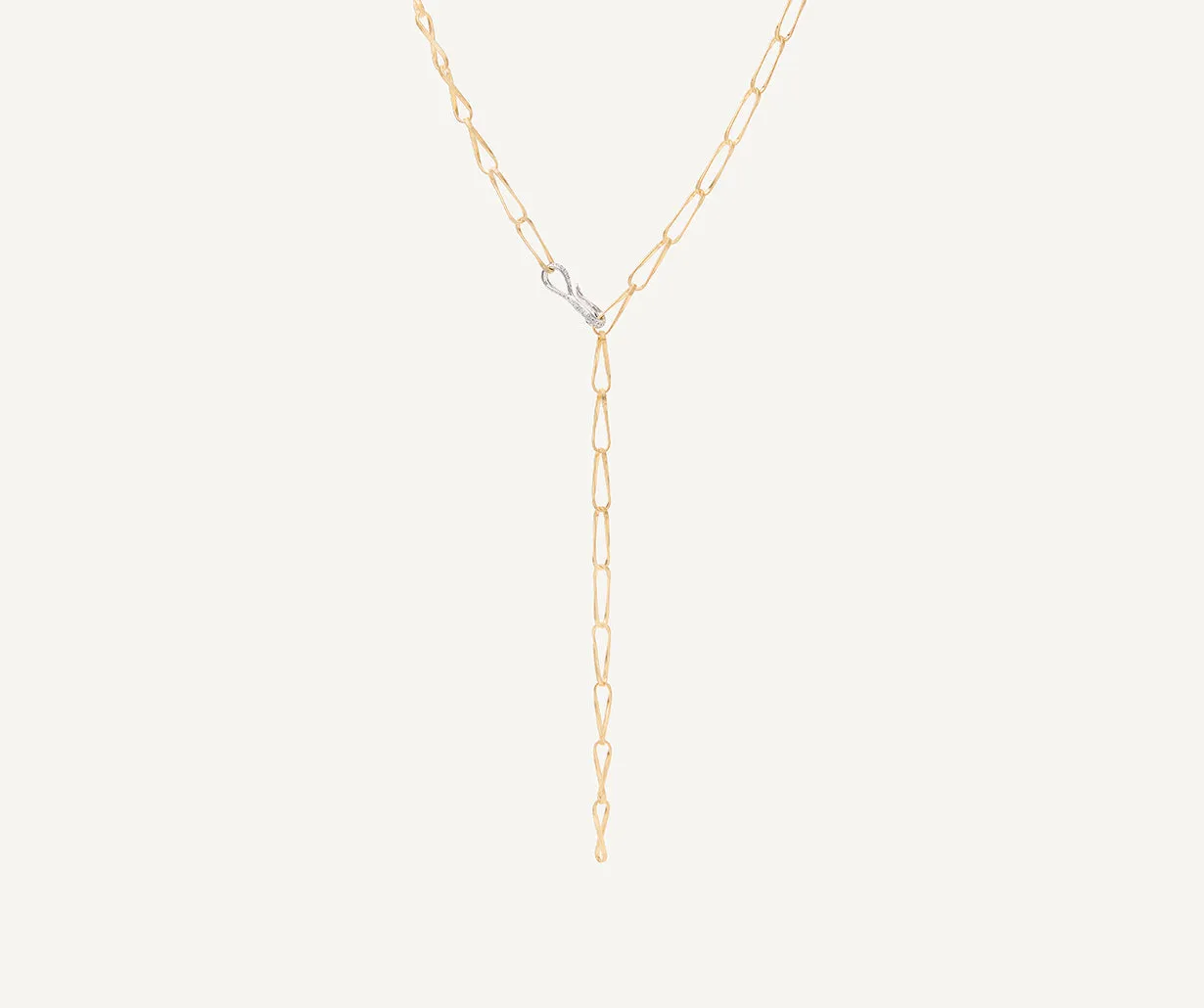 18K Yellow Gold Twisted Coil Link Lariat With Diamond Clasp