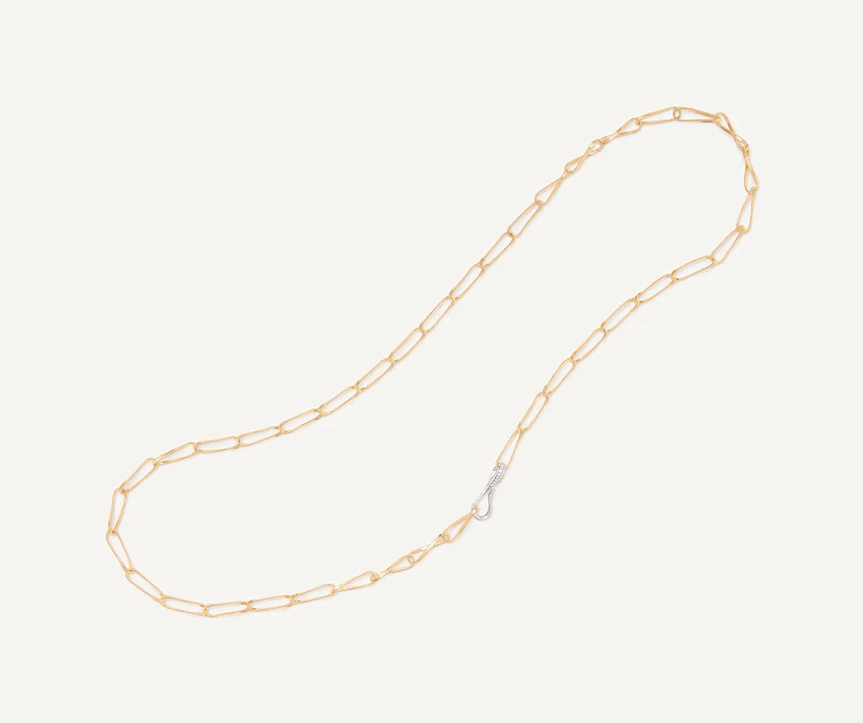 18K Yellow Gold Twisted Coil Link Lariat With Diamond Clasp