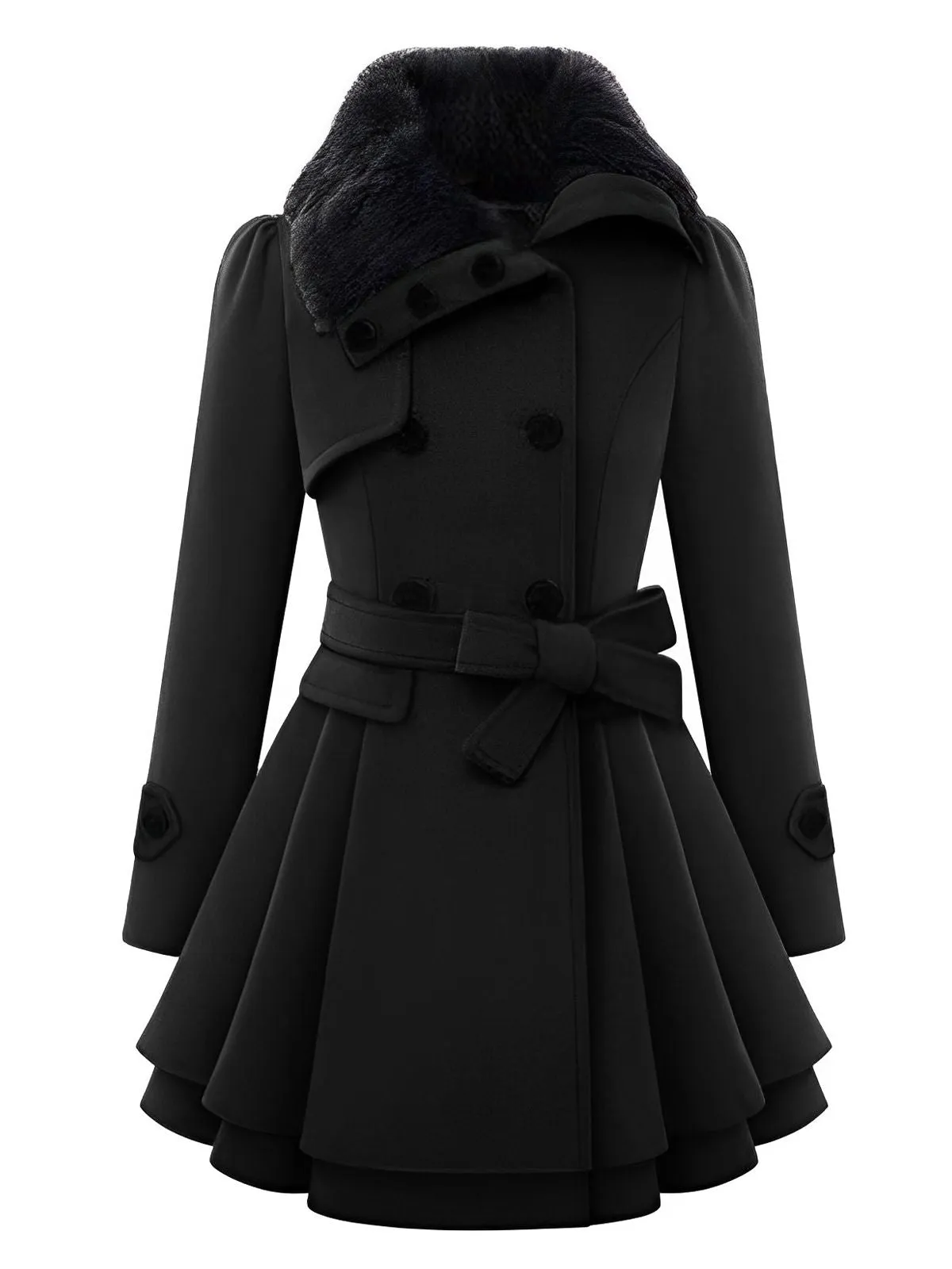 1950s Fur Collar Waisted Winter Coat