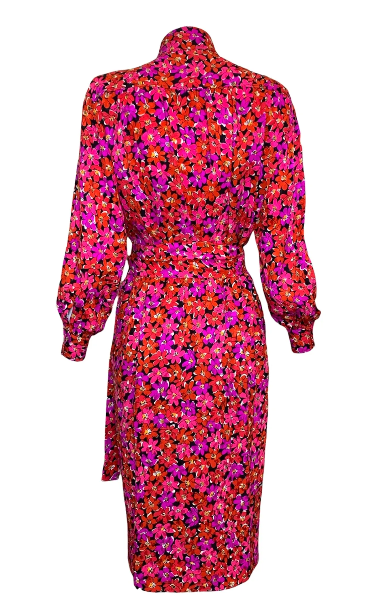 1989 Saint Laurent Magenta Silk Floral Print Dress Ensemble