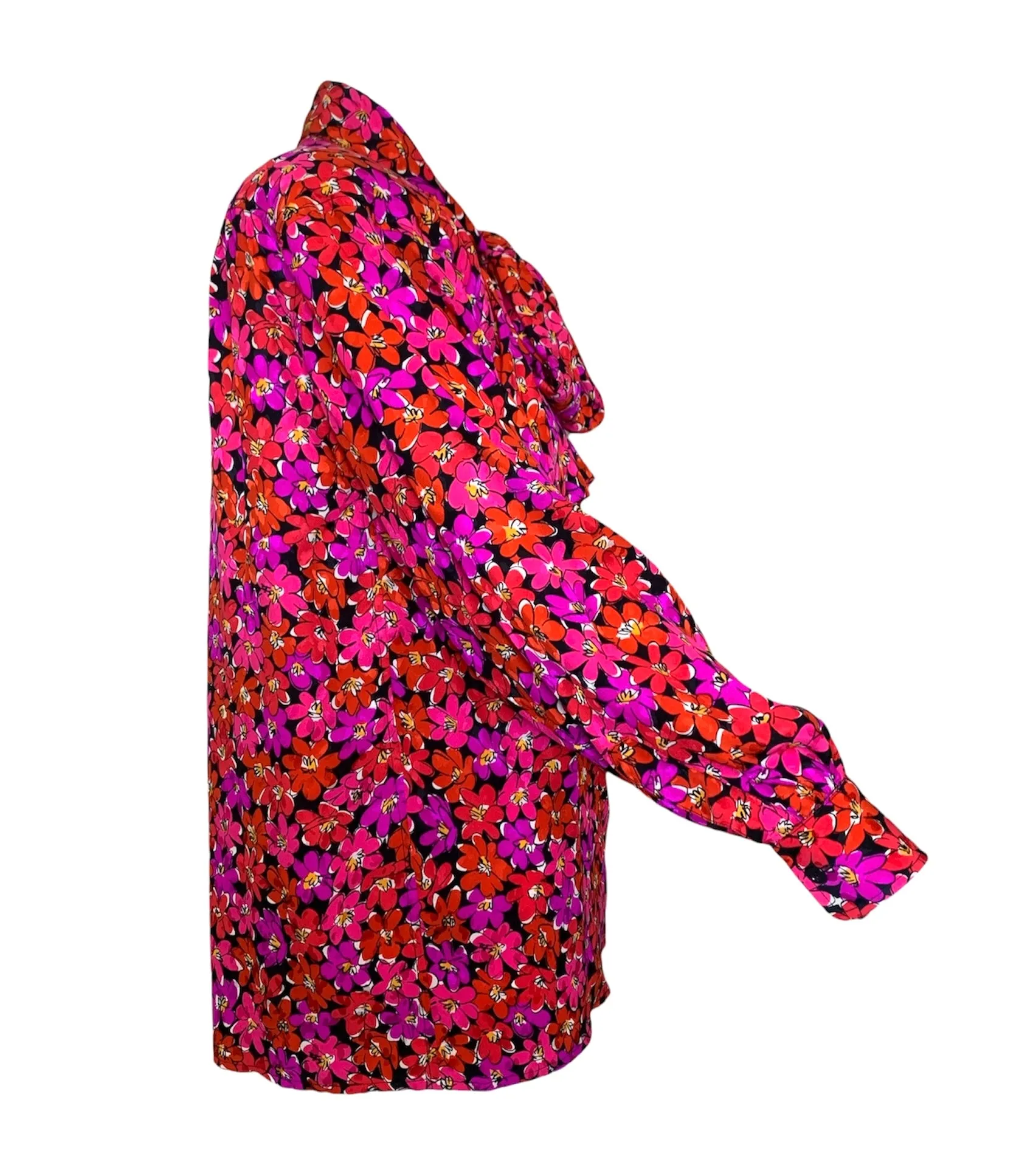 1989 Saint Laurent Magenta Silk Floral Print Dress Ensemble