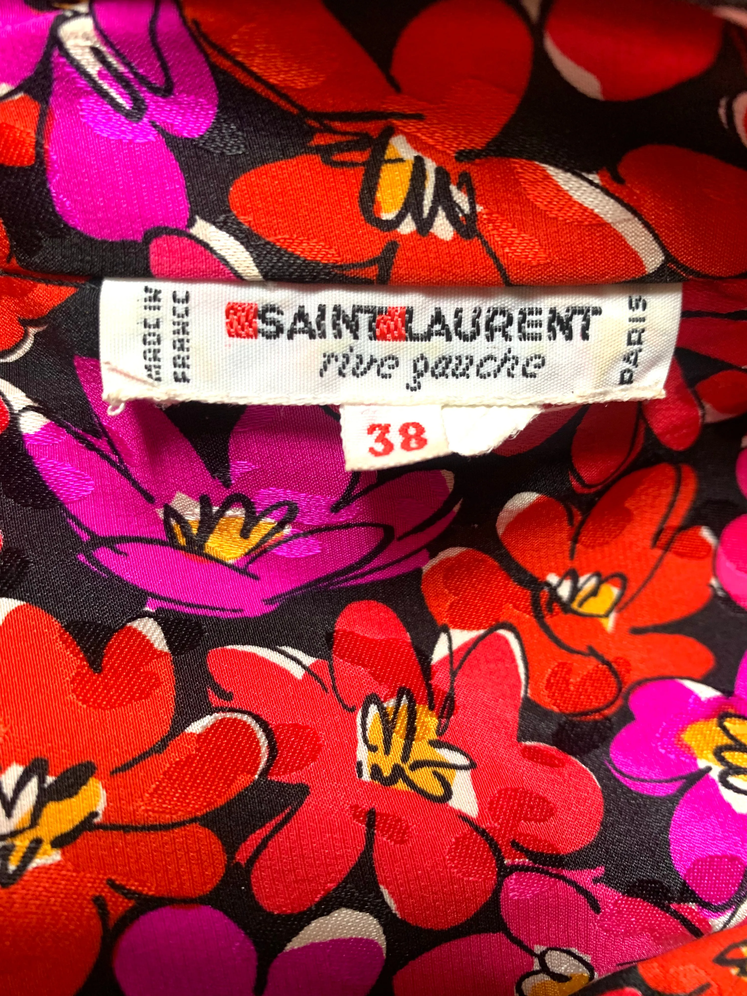 1989 Saint Laurent Magenta Silk Floral Print Dress Ensemble