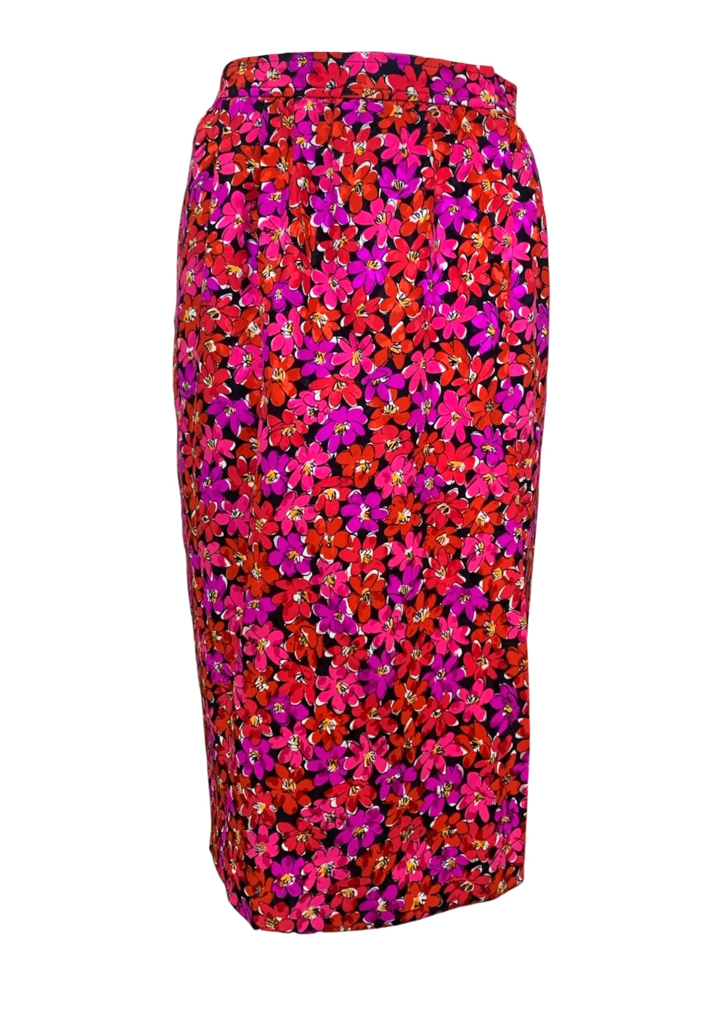 1989 Saint Laurent Magenta Silk Floral Print Dress Ensemble