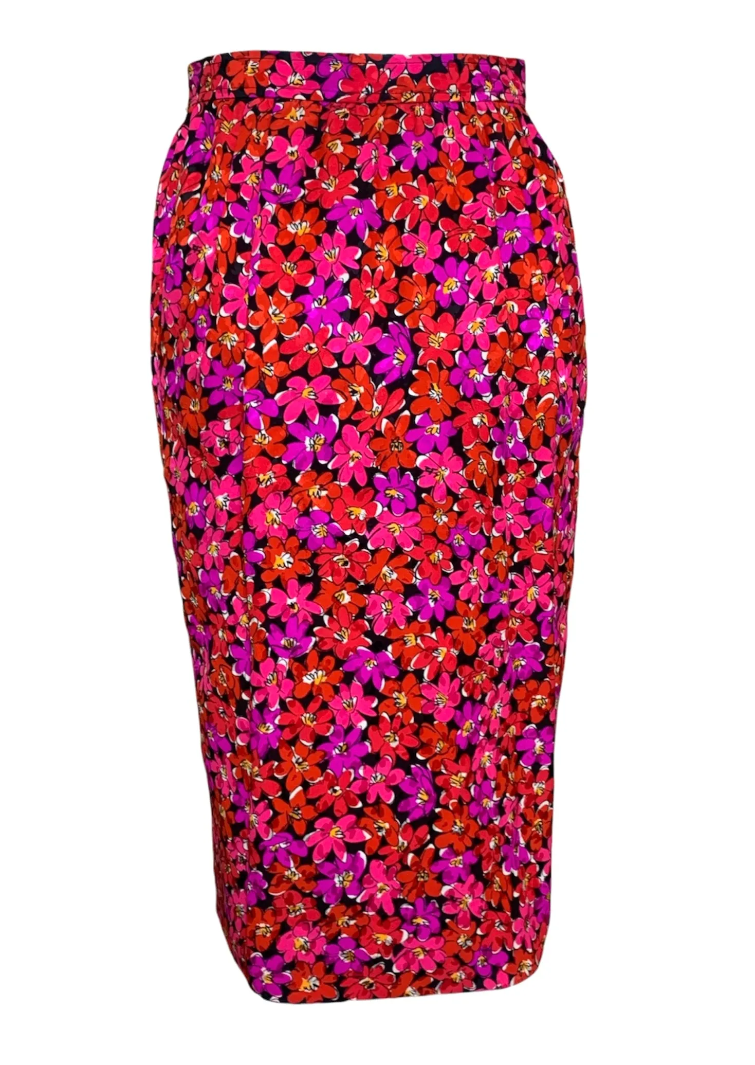 1989 Saint Laurent Magenta Silk Floral Print Dress Ensemble