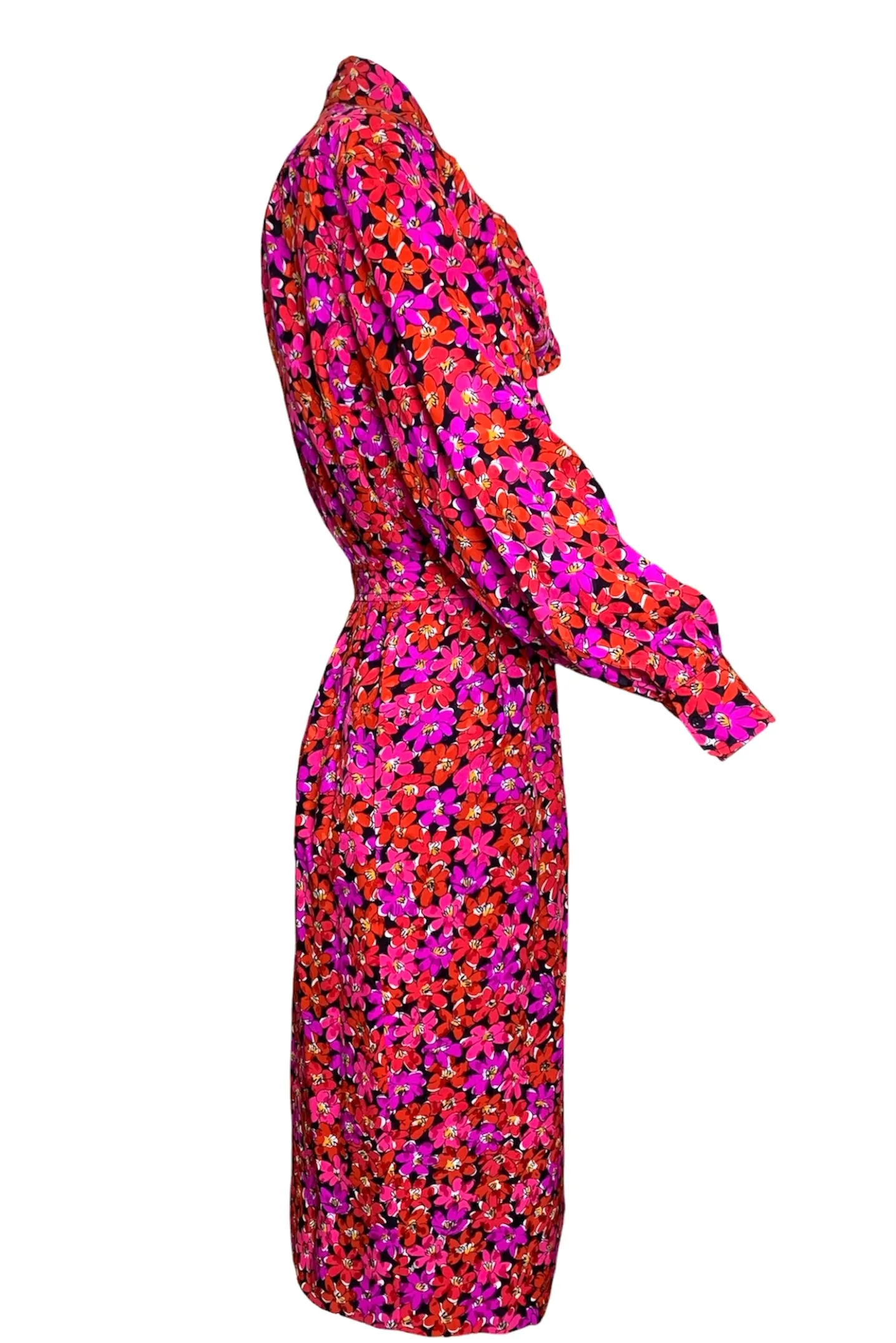 1989 Saint Laurent Magenta Silk Floral Print Dress Ensemble