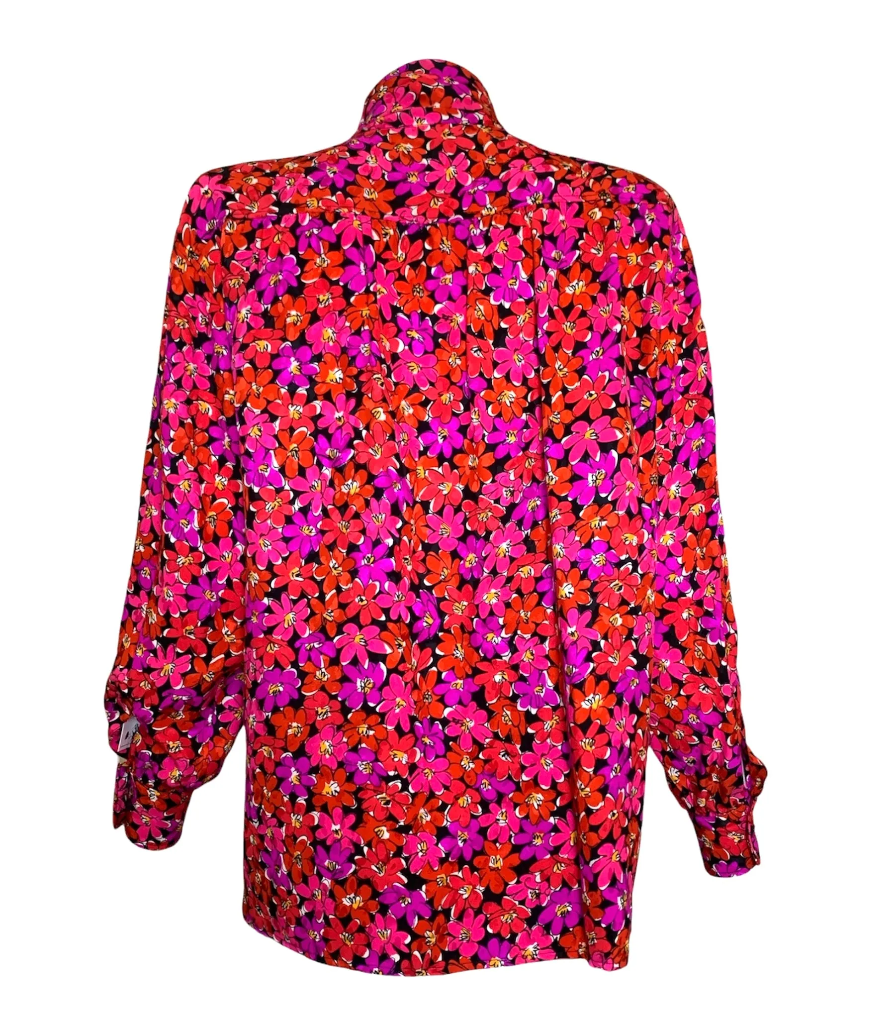 1989 Saint Laurent Magenta Silk Floral Print Dress Ensemble