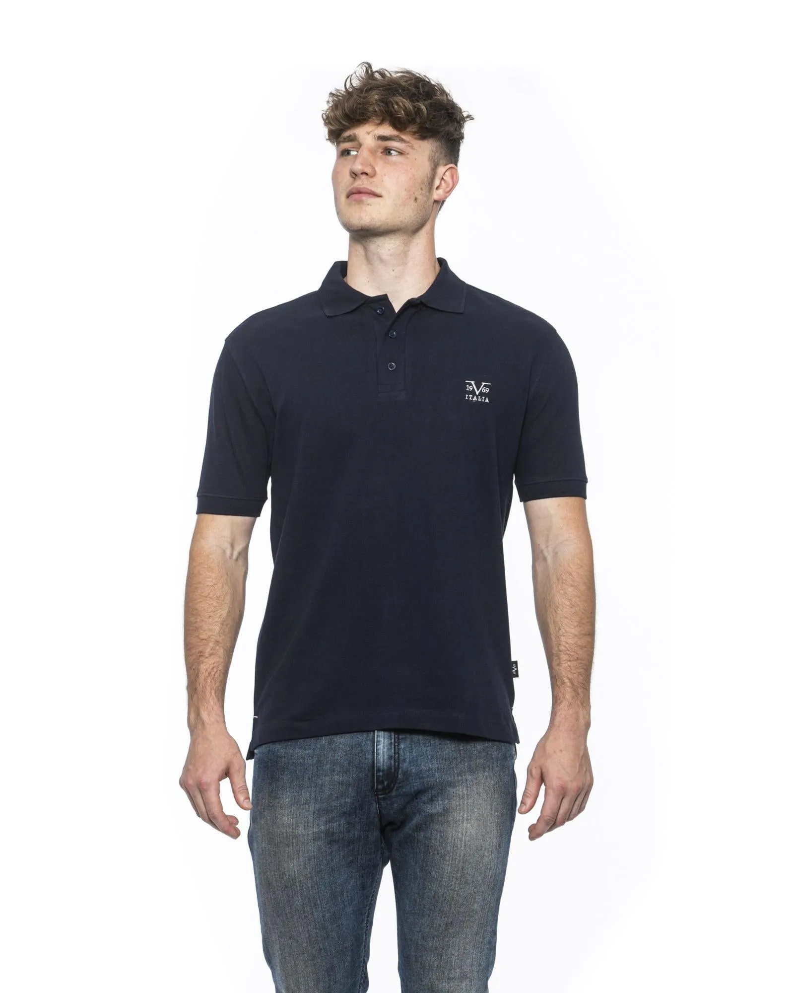 19V69 Italia Men's Navy Polo Shirt  19V69 Italia Classic Fit Short Sleeve Polo Shirt - Navy  Men's Navy Cotton Polo Shirt by 19V69 Italia