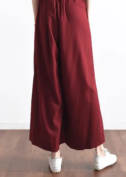 2019 autumn original design literary retro tie irregular wide leg casual burgundy pants