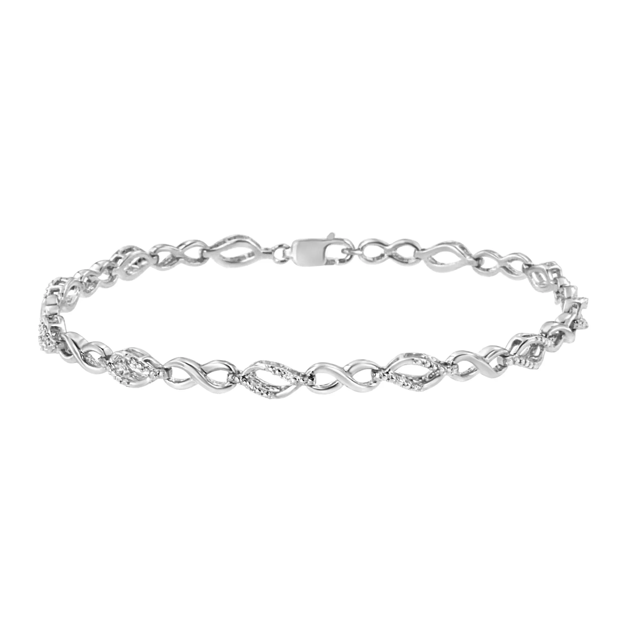 .925 Sterling Silver Diamond Accent Alternating Infinity Shape and Pear Shape Link Bracelet (I-J Color, I3 Clarity) - 7.25" Inches