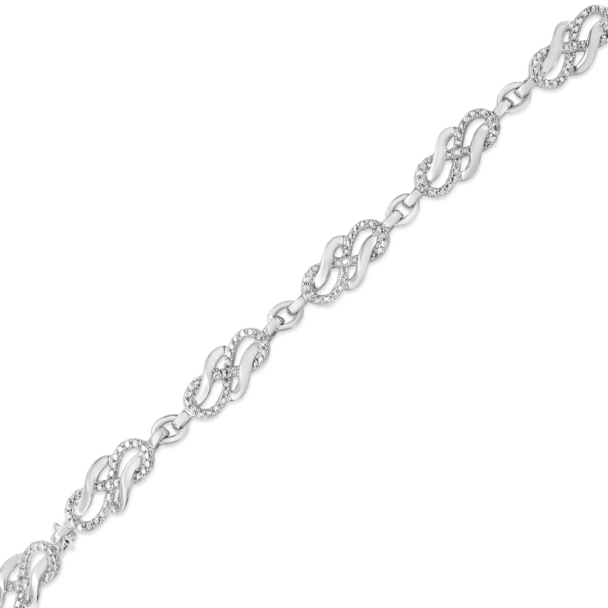 .925 Sterling Silver Prong Set Diamond Accent Infinity Weave Link 7.25" Bracelet (I-J Color, I3 Clarity)