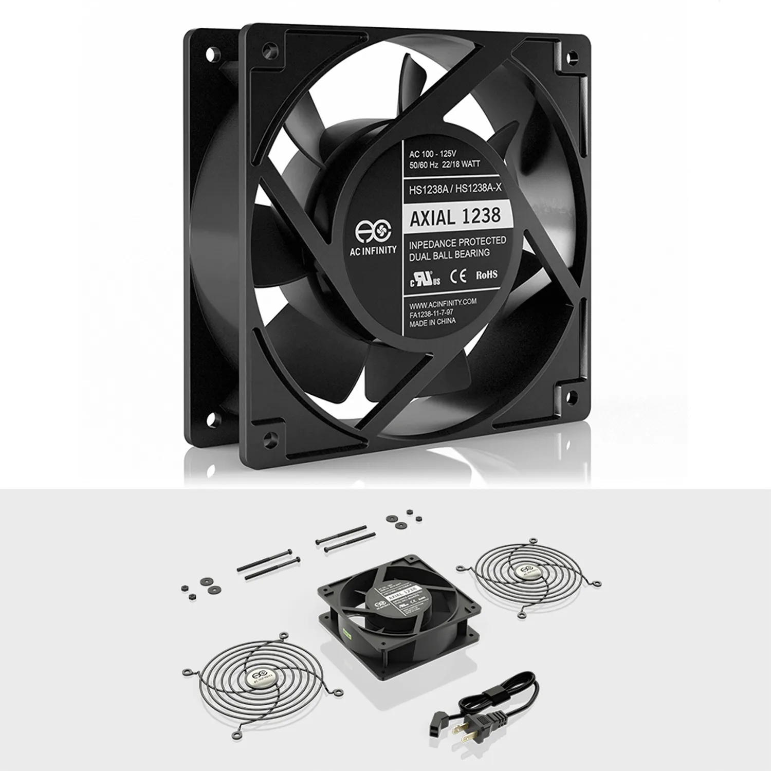 AC Infinity AXIAL 1238, Muffin 120V AC Cooling Fan, 120mm x 120mm x 38mm