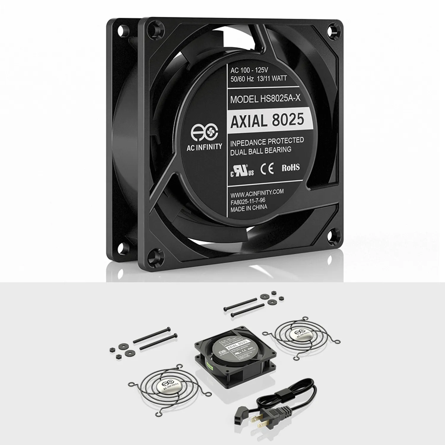 AC Infinity AXIAL 8025, Muffin 120V AC Cooling Fan, 80mm x 80mm x 25mm