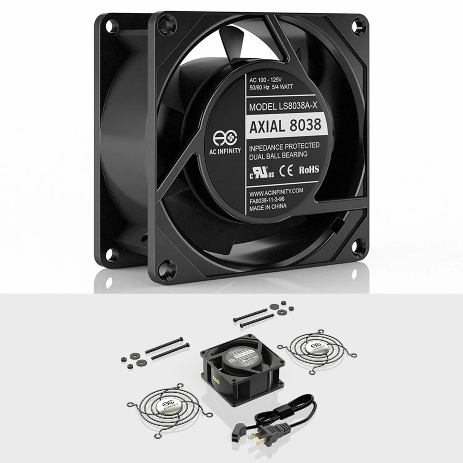 AC Infinity AXIAL 8038, Muffin 120V AC Cooling Fan, 80mm x 80mm x 38mm, Low Speed