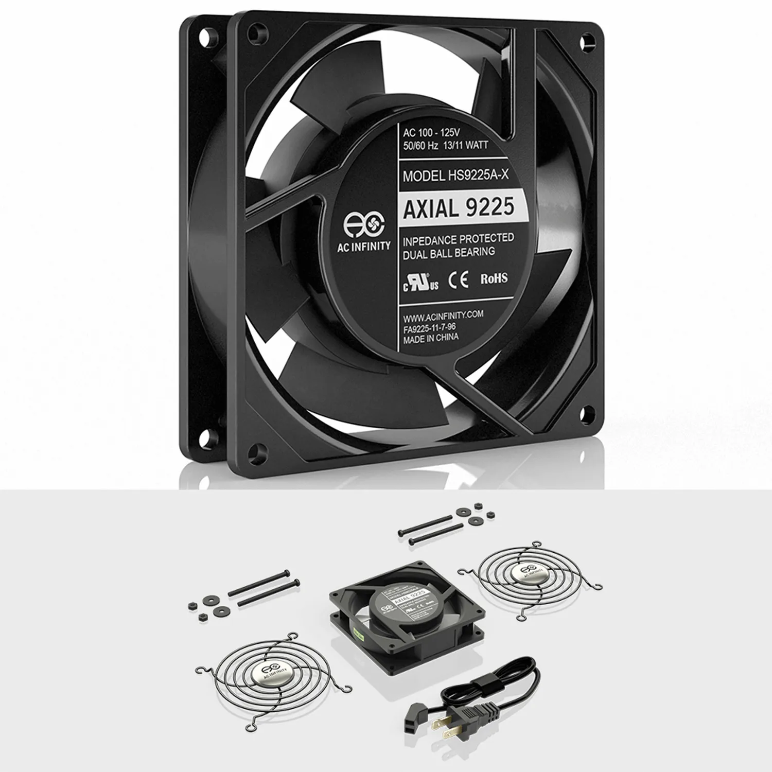 AC Infinity AXIAL 9225, Muffin 120V AC Cooling Fan, 92mm x 92mm x 25mm