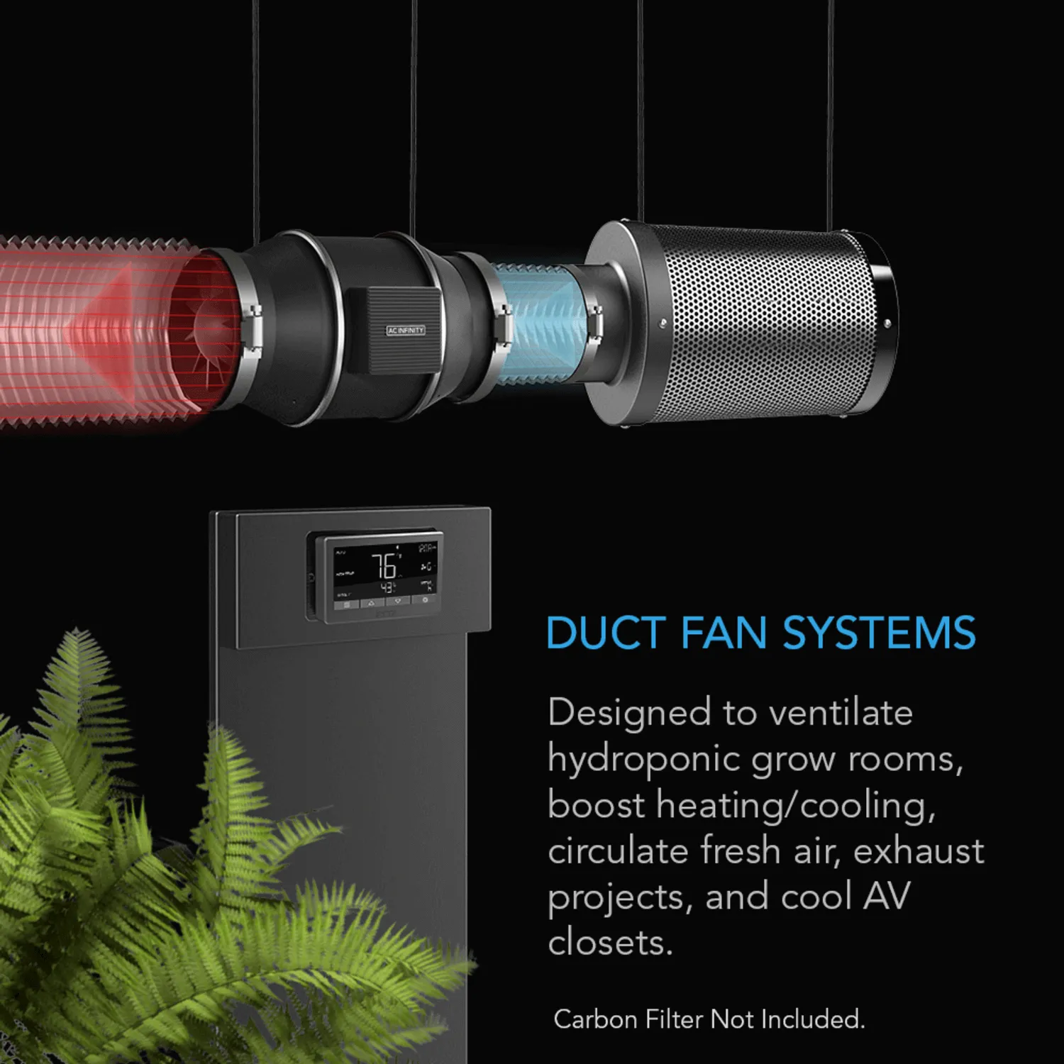 AC Infinity CLOUDLINE T10, Quiet Inline Duct Fan System with Temperature and Humidity Controller, 10-Inch