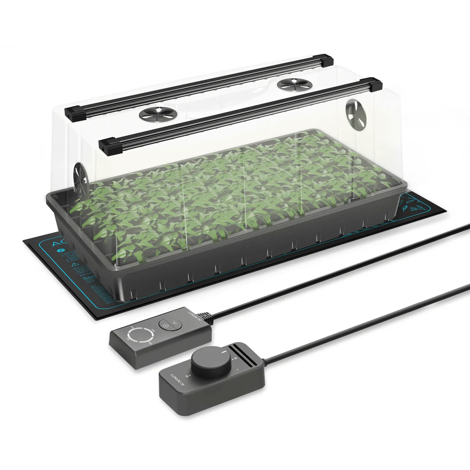 AC Infinity Humidity Dome, Germination Kit with Seedling Mat and LED Grow Light Bars, 6x12 Cell Tray