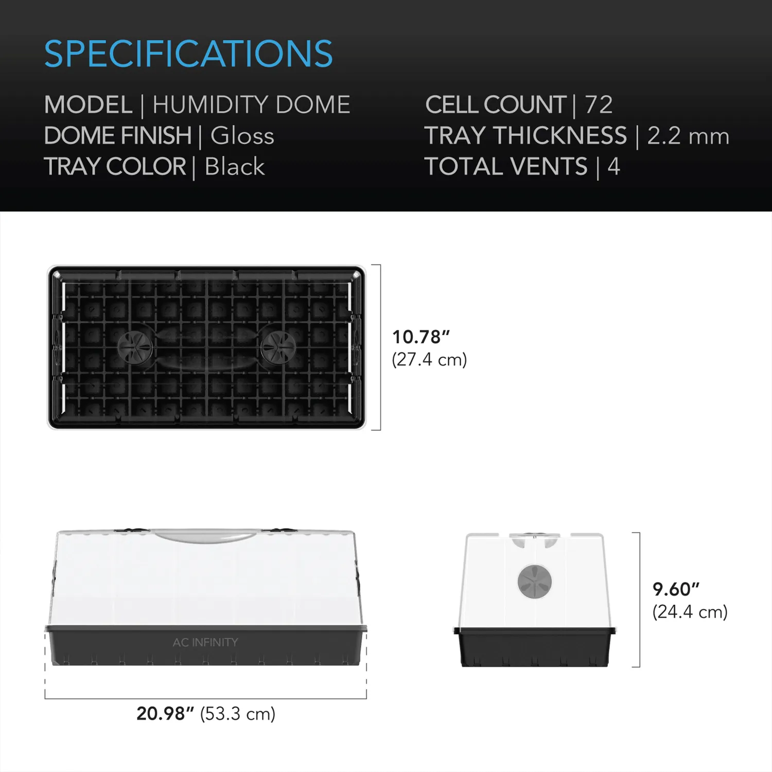 AC Infinity Humidity Dome, Large Propagation Kit, 6x12 Cell Tray