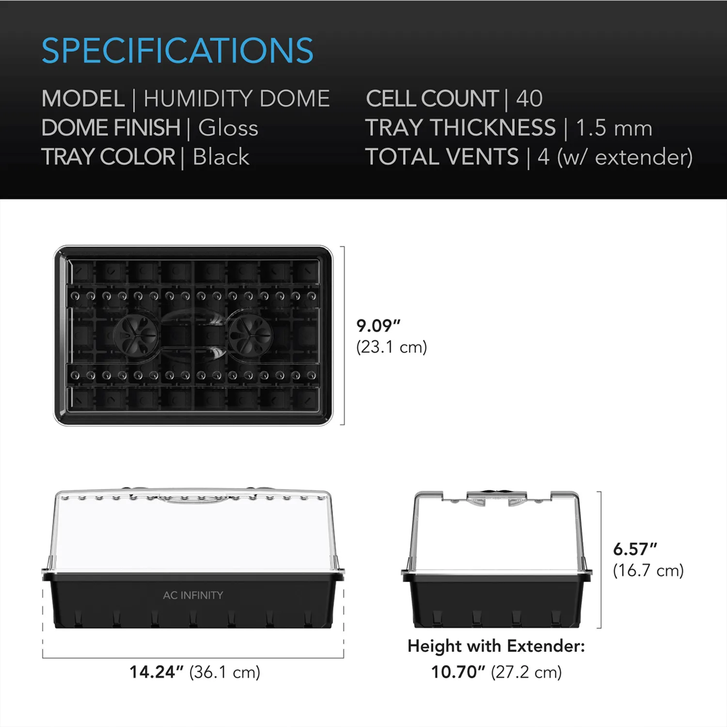 AC Infinity Humidity Dome, Propagation Kit with Height Extension, 5x8 Cell Tray