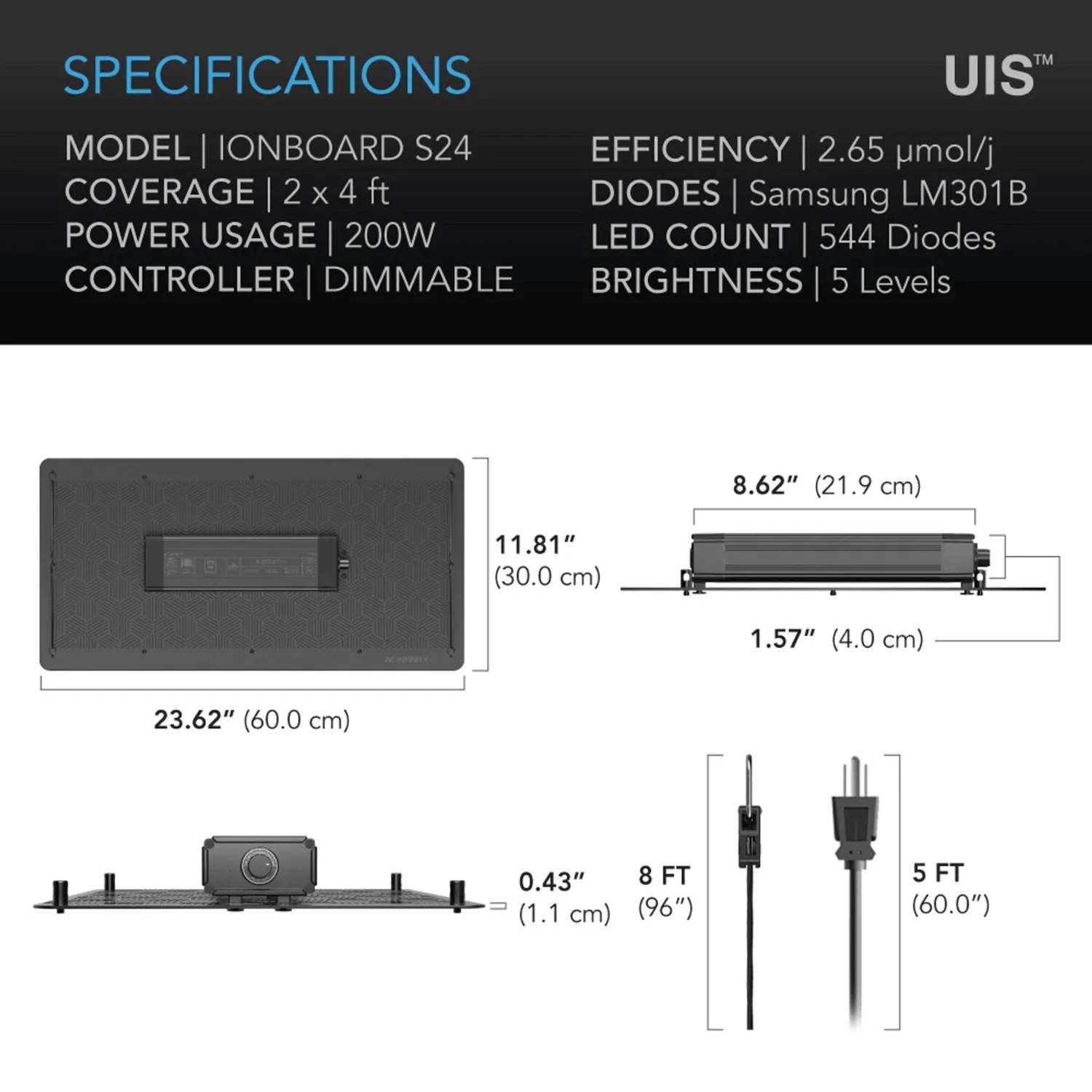 AC Infinity IONBOARD S24, Full Spectrum LED Grow Light 200W, Samsung LM301B, 2x4 Ft. Coverage