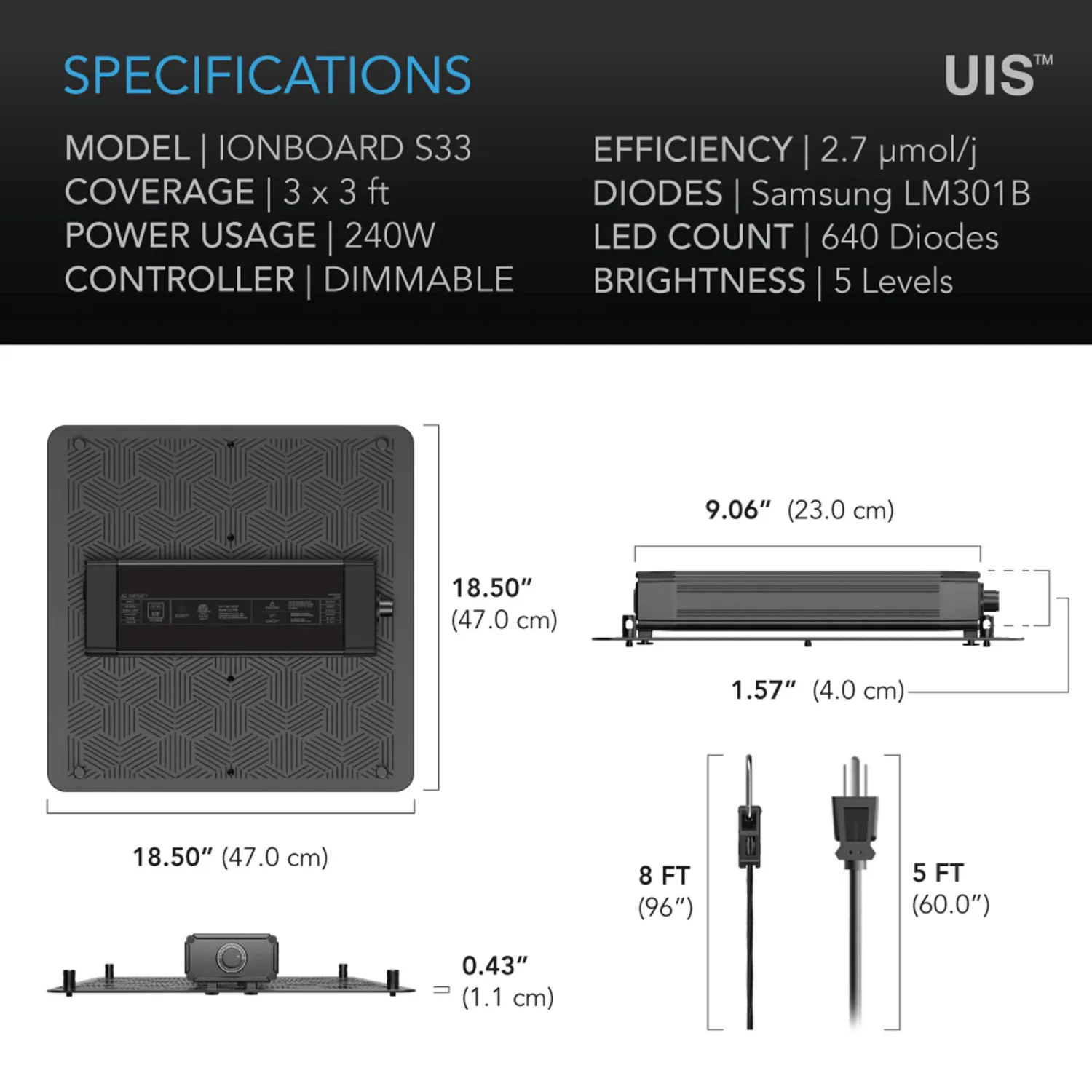 AC Infinity IONBOARD S33, Full Spectrum LED Grow Light 240W, Samsung LM301B, 3x3 Ft. Coverage