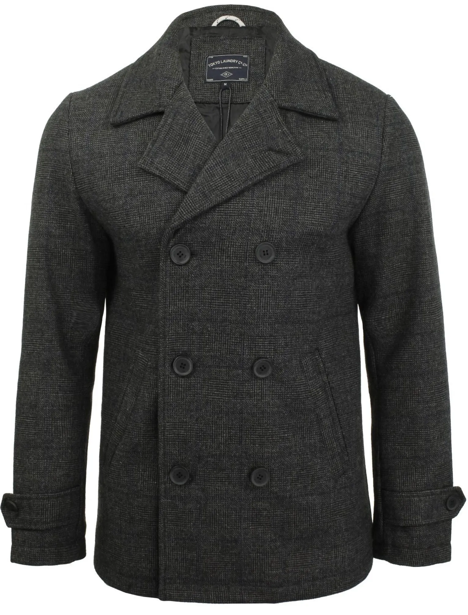 Alaska Double Breasted Wool Blend Peacoat in Grey Check  - Tokyo Laundry