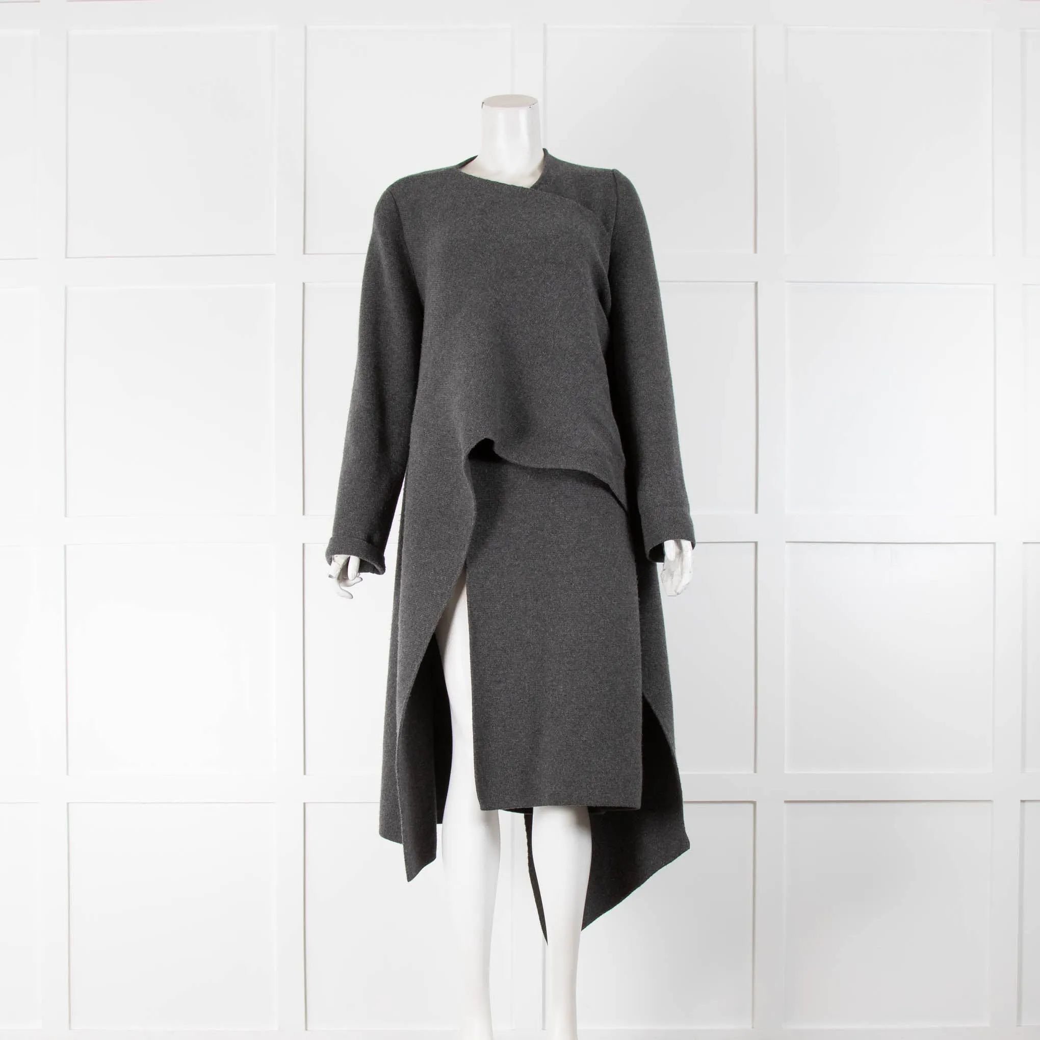 Alexander McQueen Grey Knit Wrap Coat