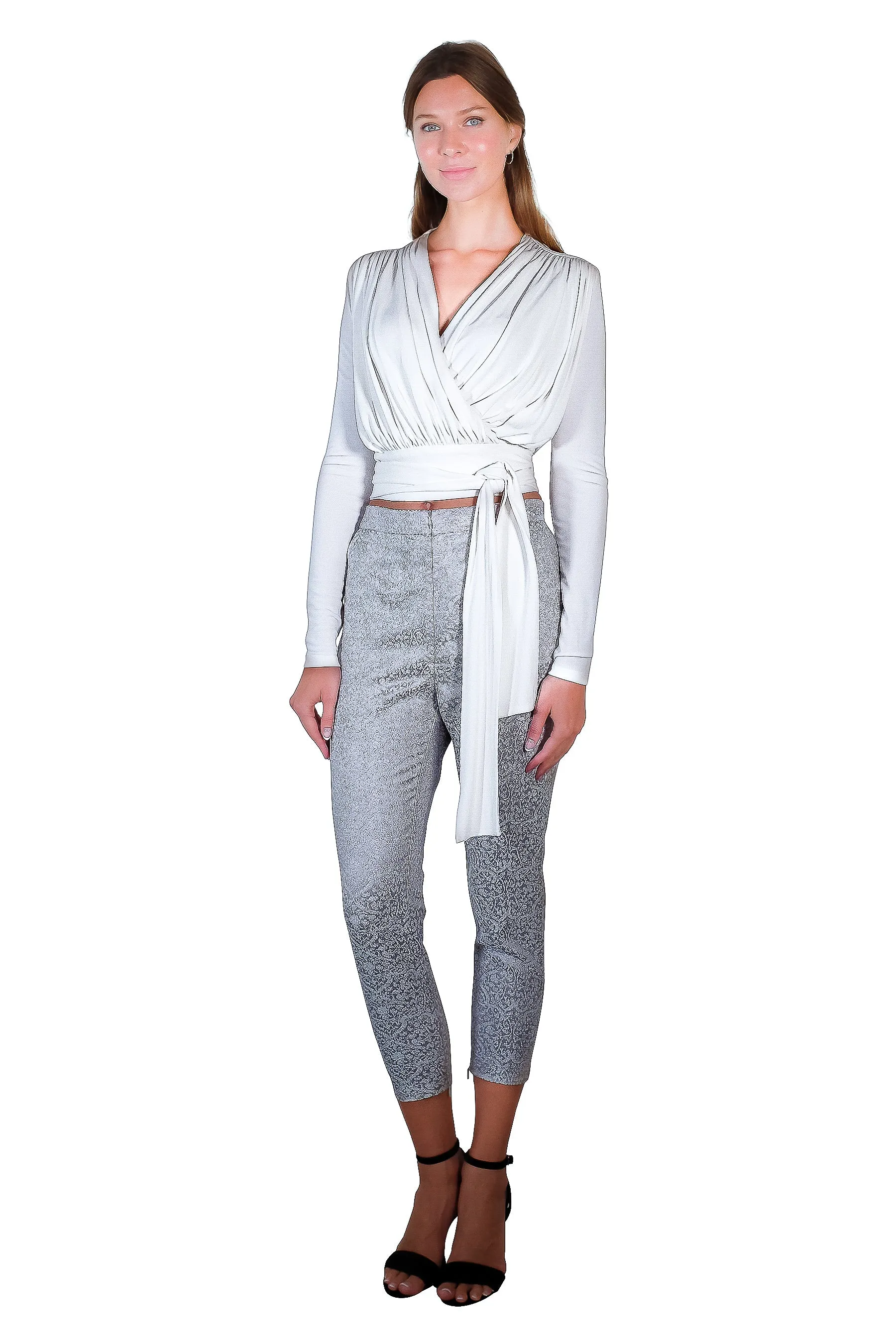 Ali Jacquard Trousers in Silver White