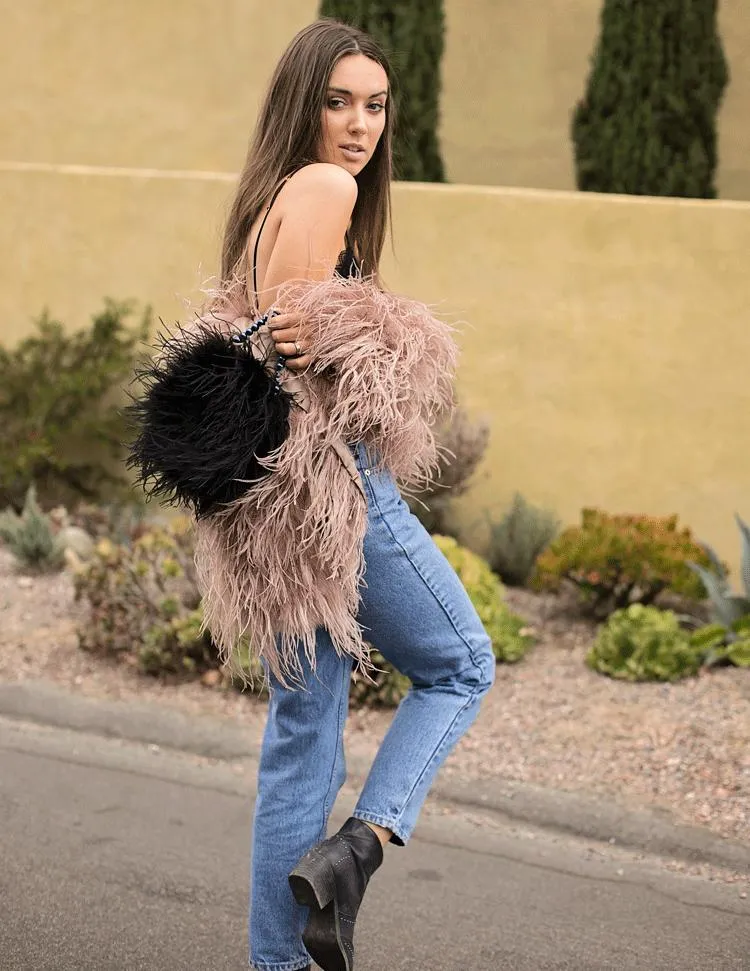 Alice - Feather Jacket in Dusty Rose