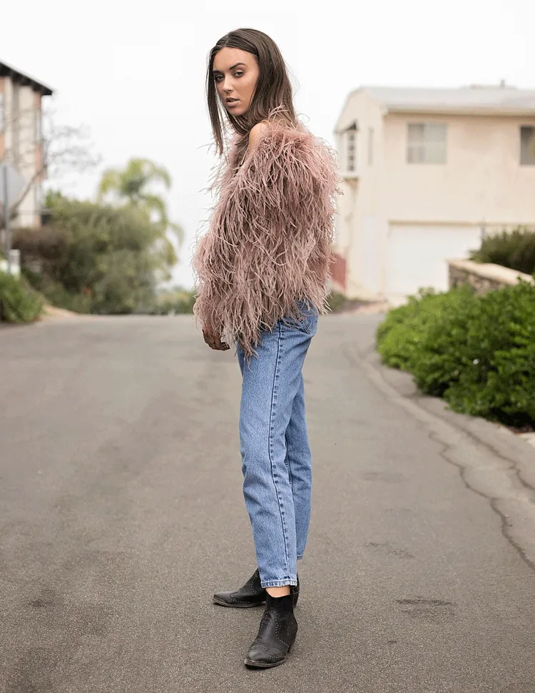 Alice - Feather Jacket in Dusty Rose