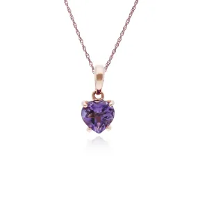 Amethyst Halskette, 9 Karat Rosegold 0,67ct Klaue Satz Amethyst Herz Anhänger auf 45cm Kette