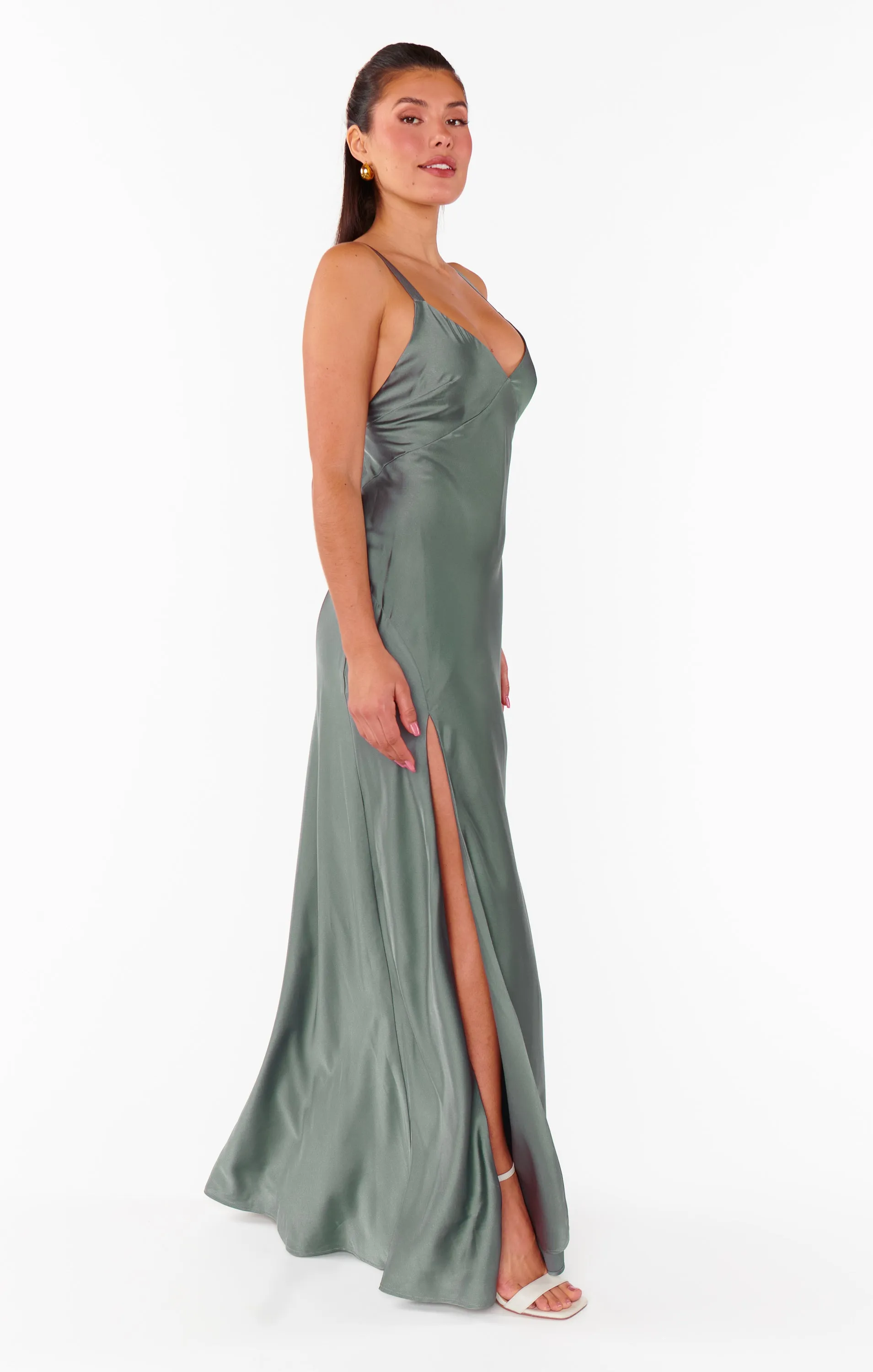 Anderson Maxi Dress ~ Deep Sage Luxe Satin