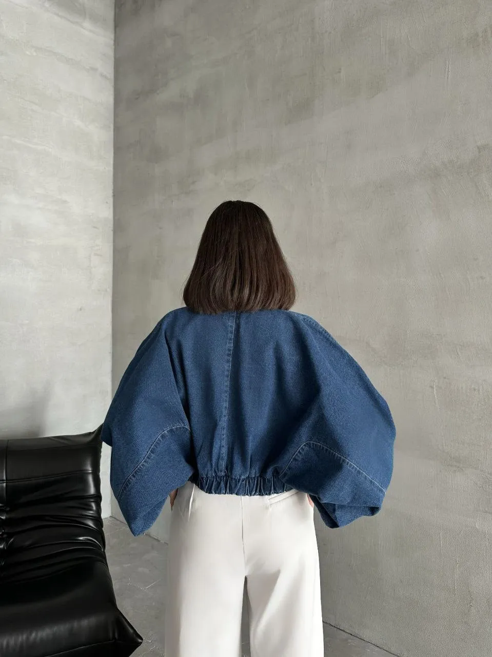 Aurelie Batwing Cropped Denim Jacket