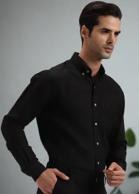 Austin - Pure Linen Button Down Full Sleeve Shirt - Black