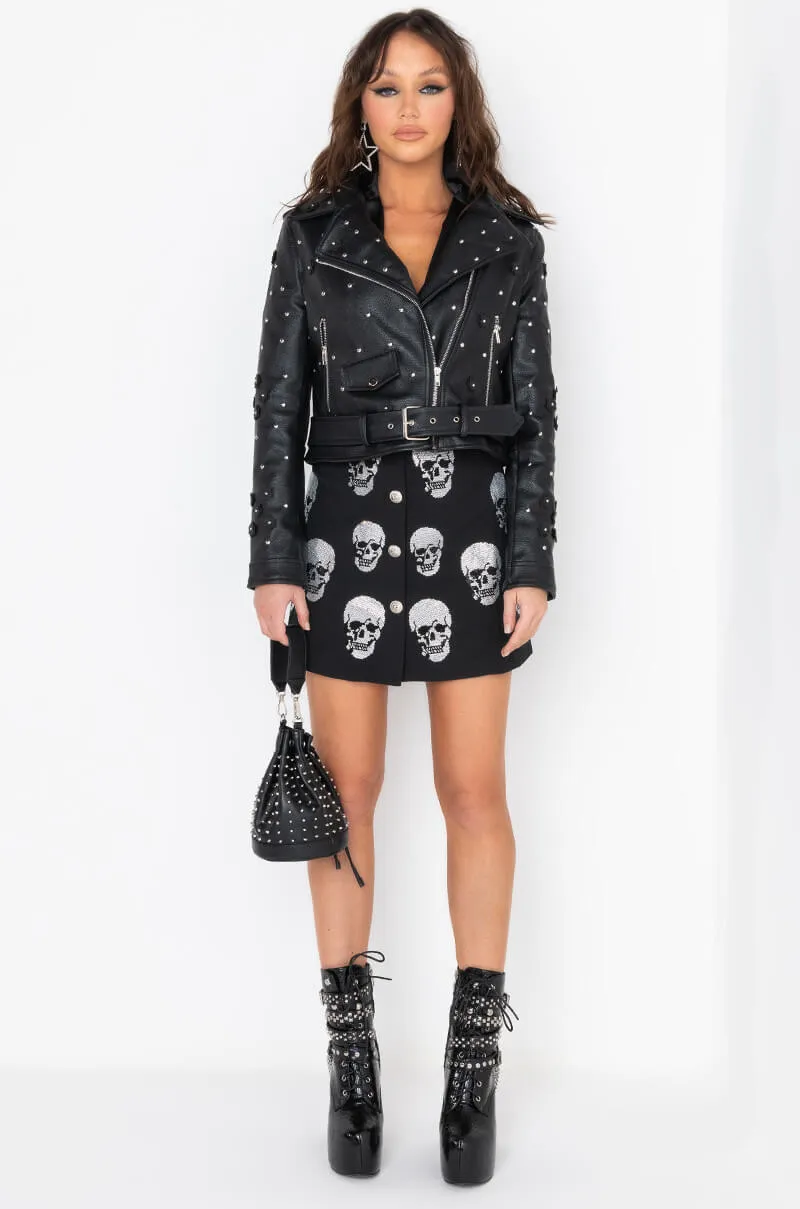 AZALEA WANG ANWAR BLACK FLOWER MOTO JACKET