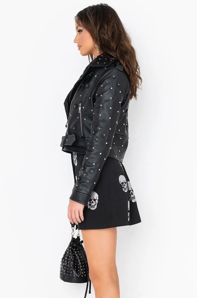 AZALEA WANG ANWAR BLACK FLOWER MOTO JACKET