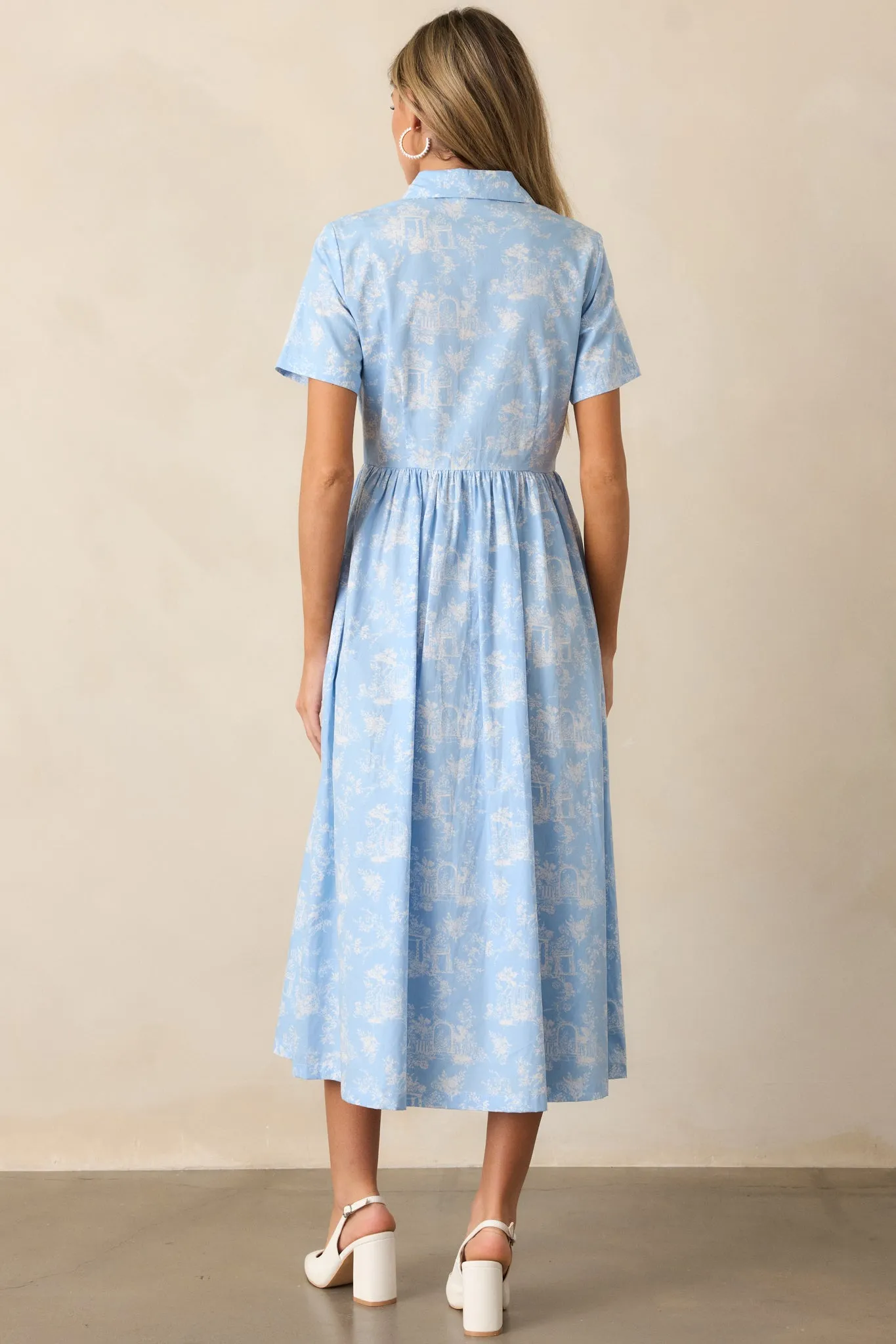 Believe It 100% Cotton Light Blue Toile Midi Dress