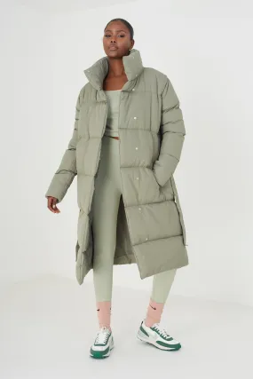 BELTED MAXI PUFFER COAT, KHAKI