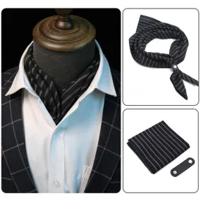 Black & Gray Striped Square Scarf with Scarf Buckle